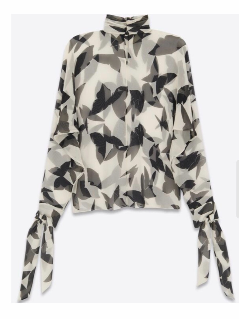 SAINT LAURENT Butterfly Print Silk Blouse With Tie Cuffs In Black       sizefr42